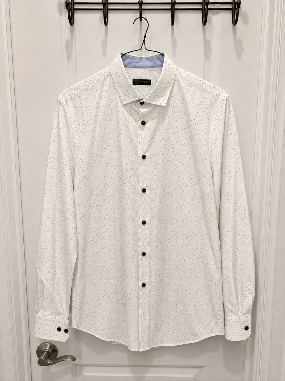 14th & Union White Micro-Print Dress Shirt with Dark Buttons